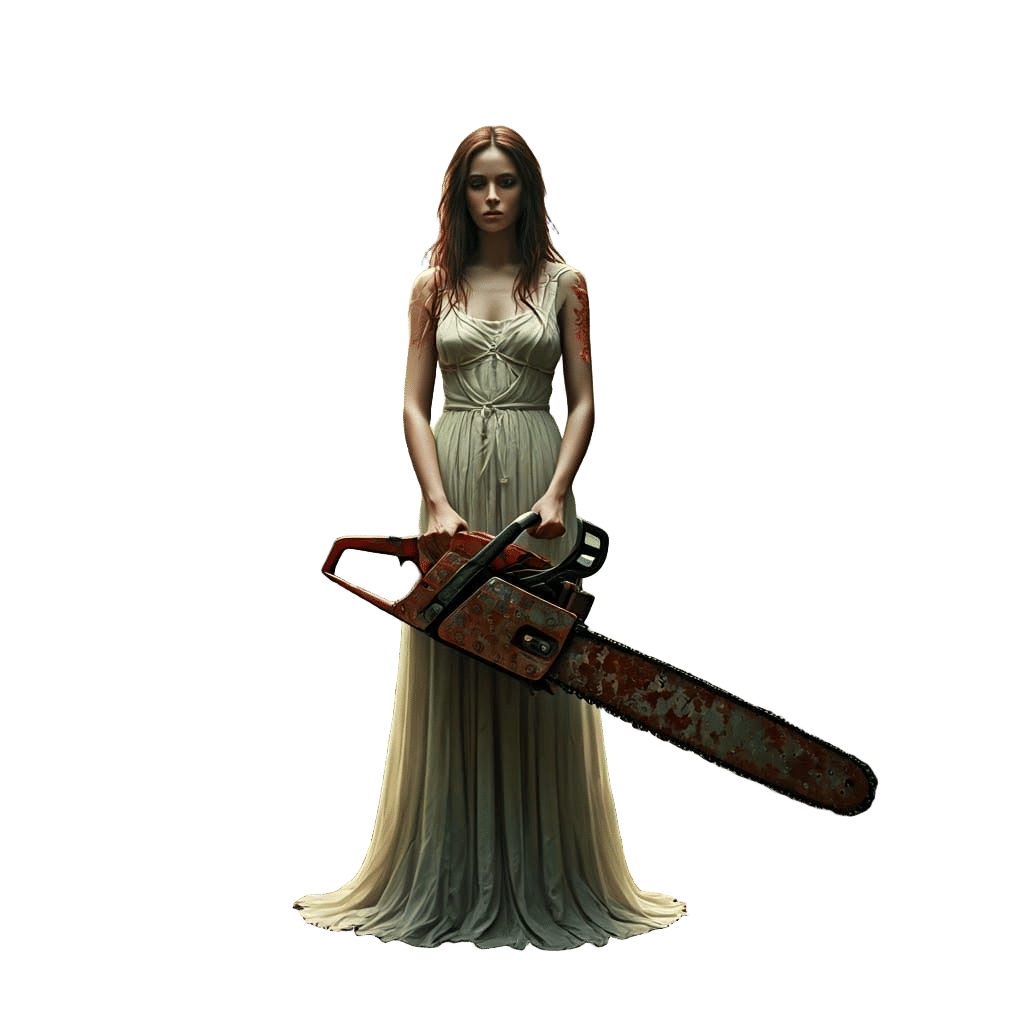 Eva with Chainsaw in an Intricate Garden of Eden