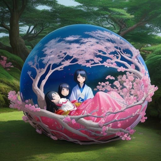 Giant Sakura Tree Dominates Girl, Miyazaki Style