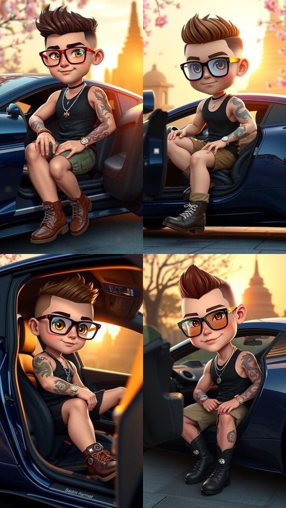 Luxury Chibi Seduction: Mixed-Race Asian Man in Aston Martin