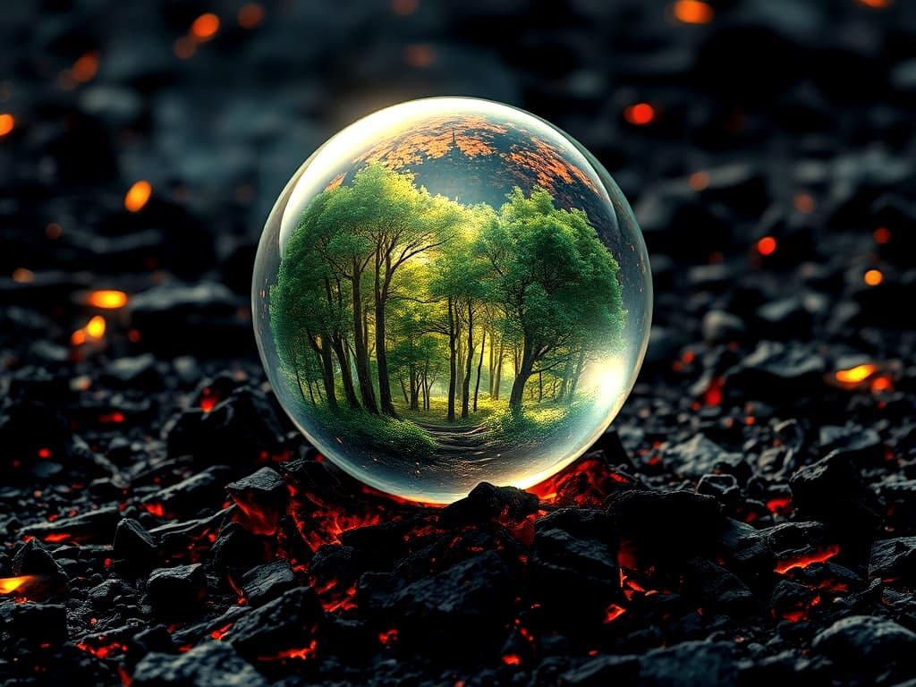 Dramatic Double Exposure of Burning Forest and Radiant Cryst...