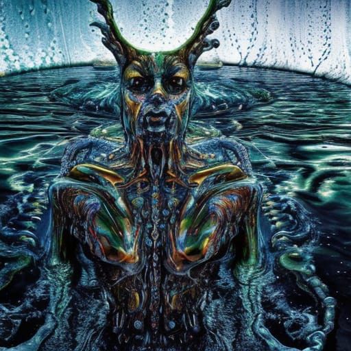 Symmetrical Liquid Humanoid in Digital Matte Painting Style