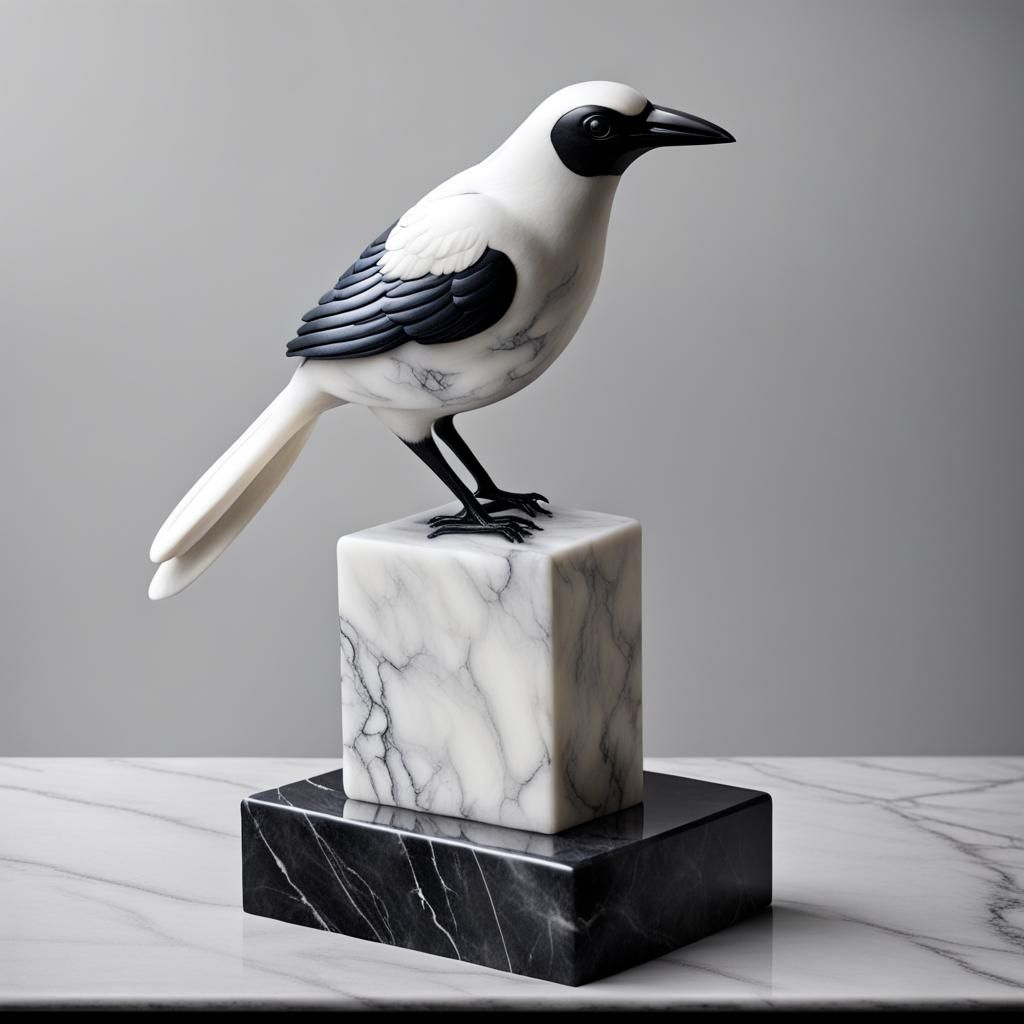 Marble Magpie Sculpture: Elegant Bird Art