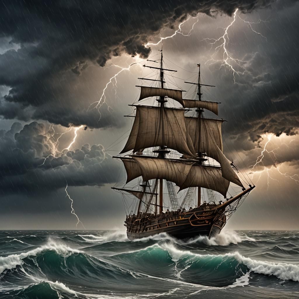 Cinematic Storm with Twister and Sailing Ship