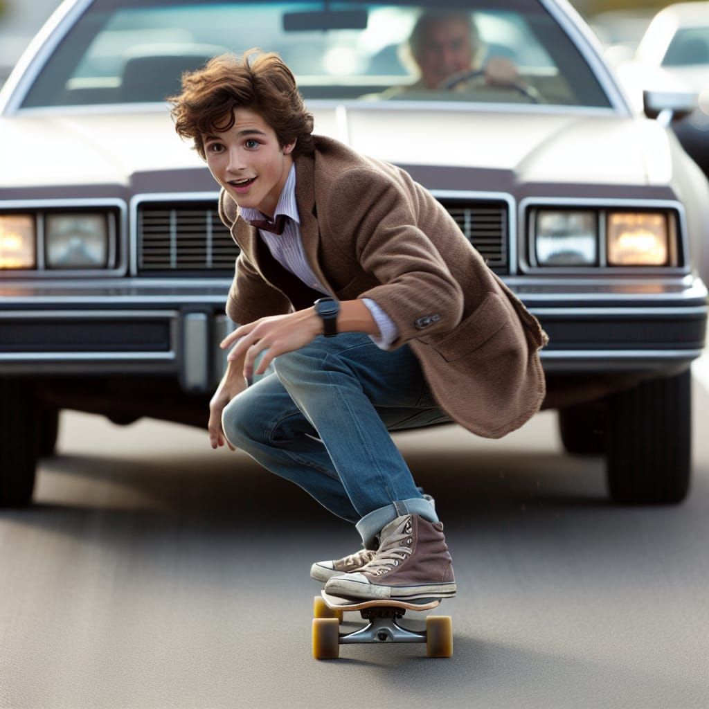 Marty McFly Skateboard Car Chase Scene