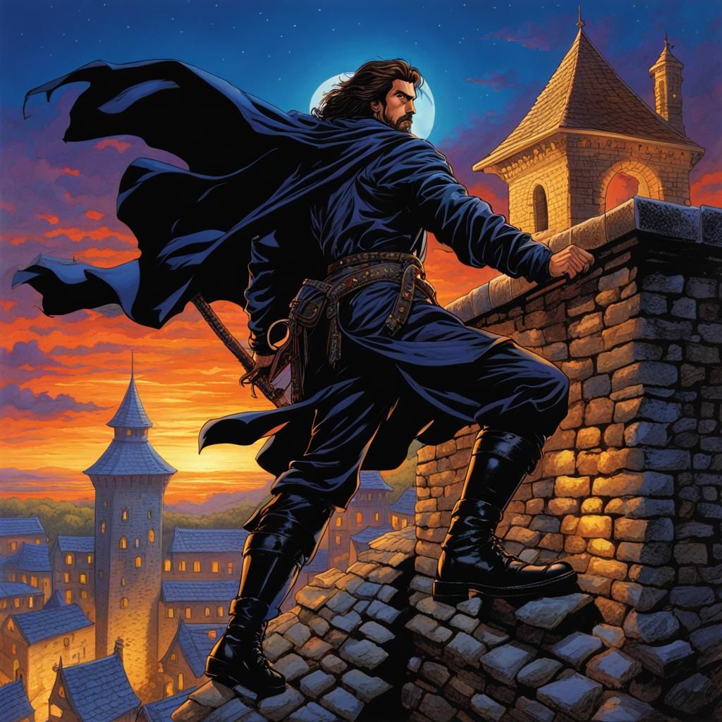 Anime Thief on Castle Roof in Elmore Style
