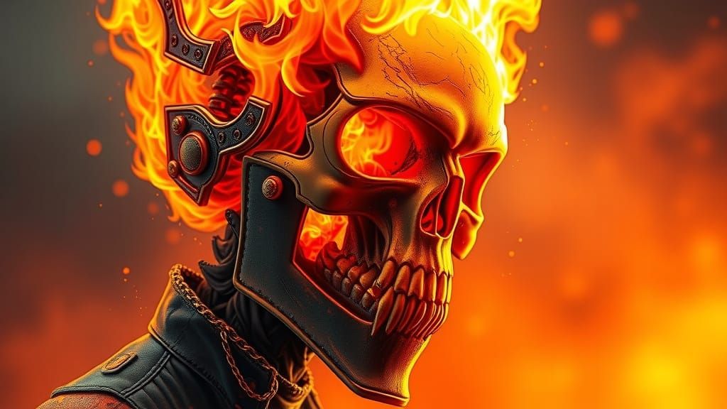 Ghost Rider Hyperrealistic Concept Art in Tattered Leather J...