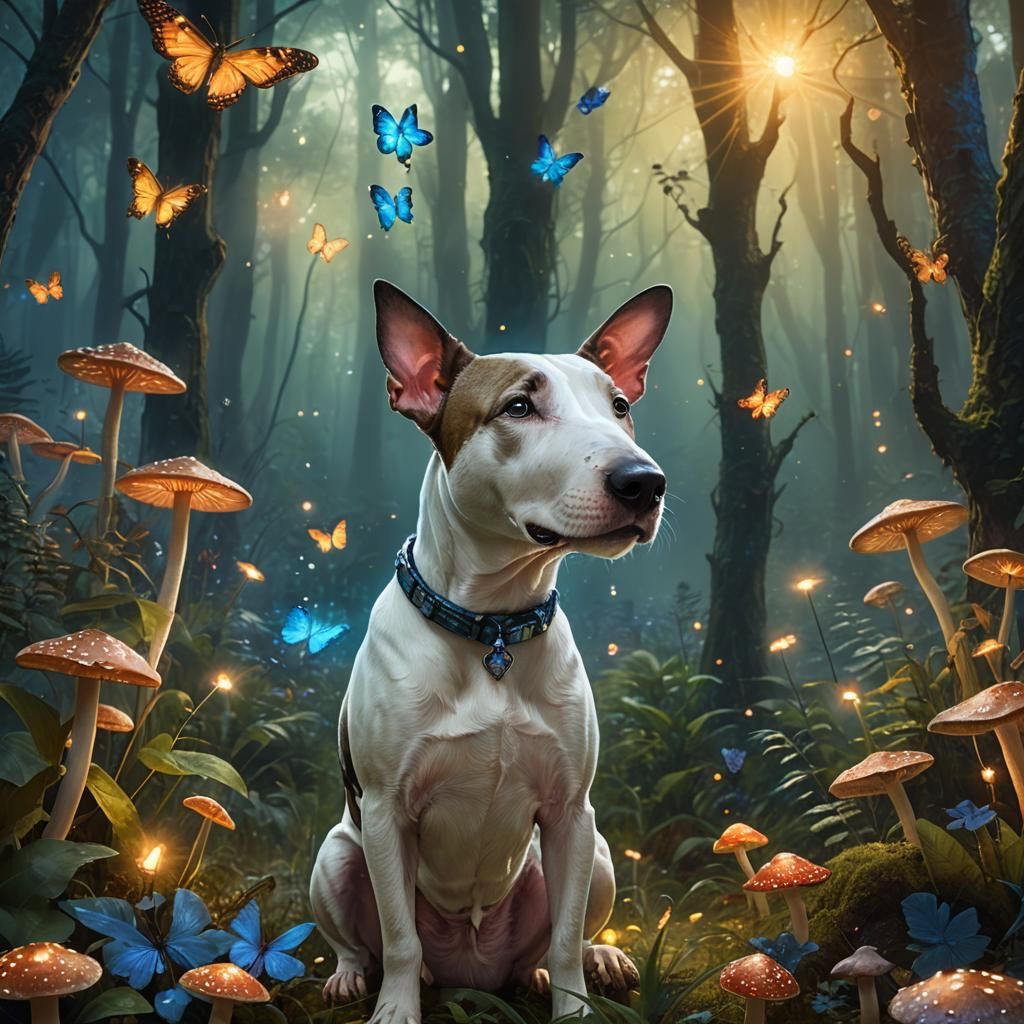 Bull Terrier in Enchanted Forest: Fantasy Concept Art