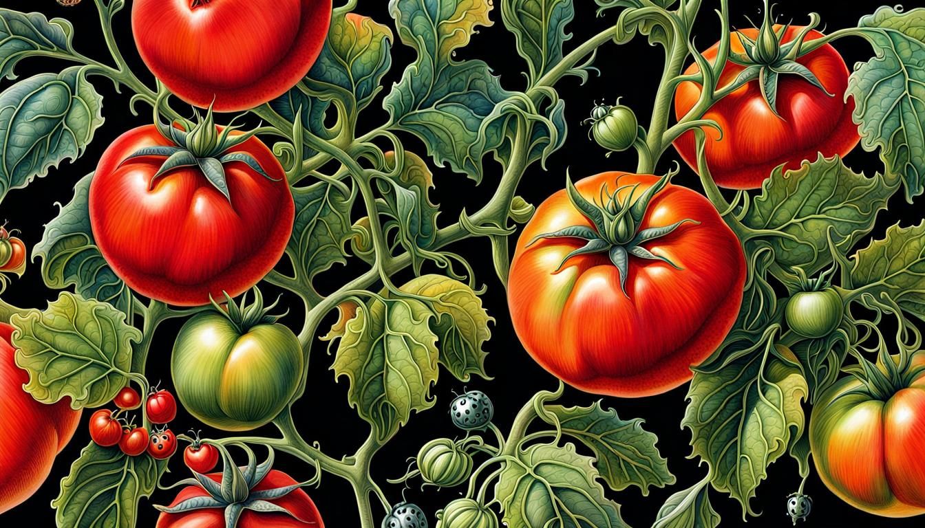 Botanical Ink Drawing of Heritage Tomato Plant