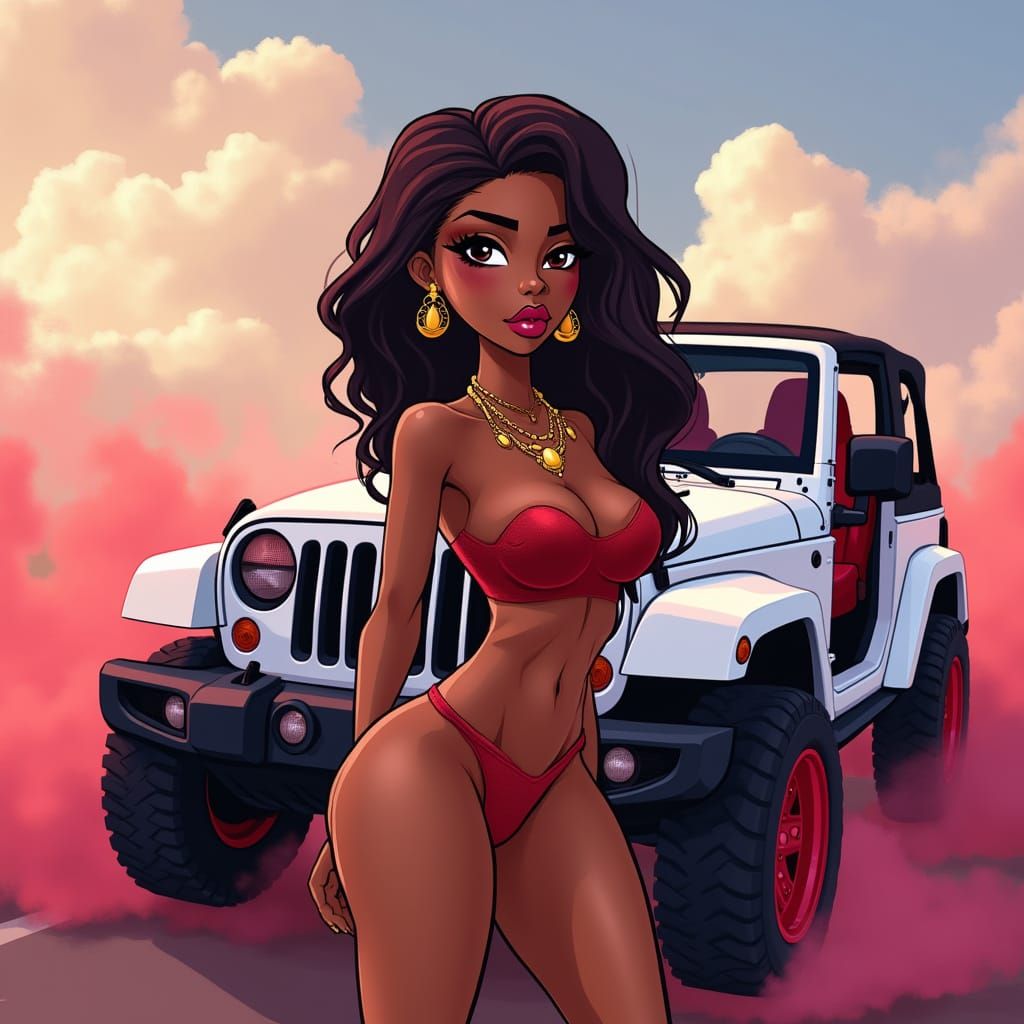 Bratz Doll Style Woman with Jeep, Anime Wallpaper