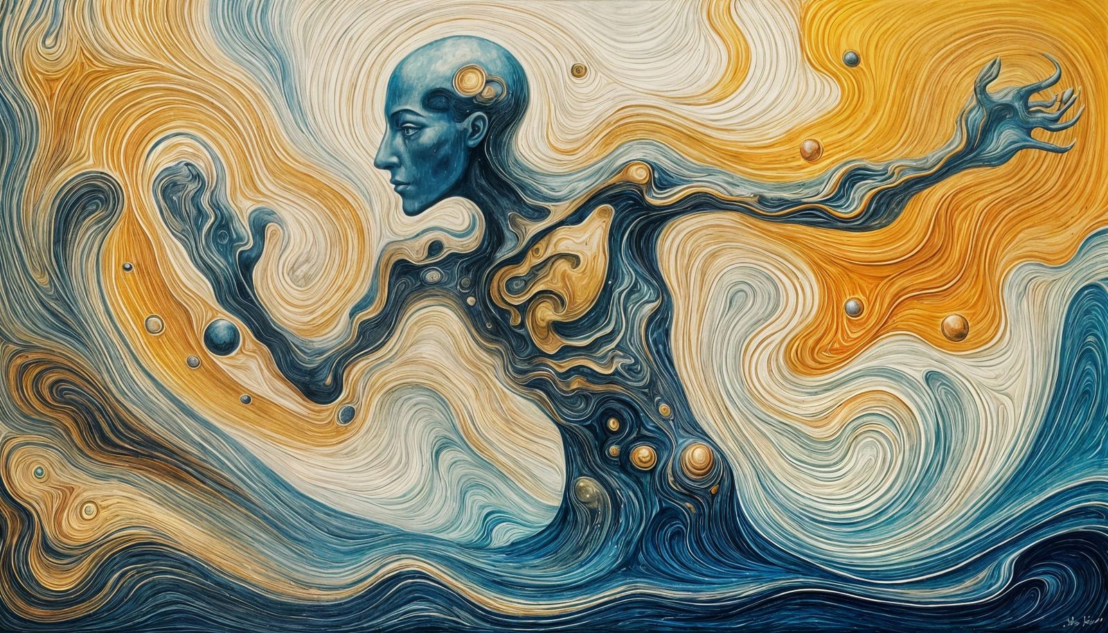 Surreal Water World Etching in Giacometti Style