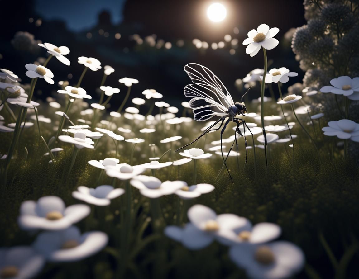 Night Garden Through Insect Eyes: 3D Render