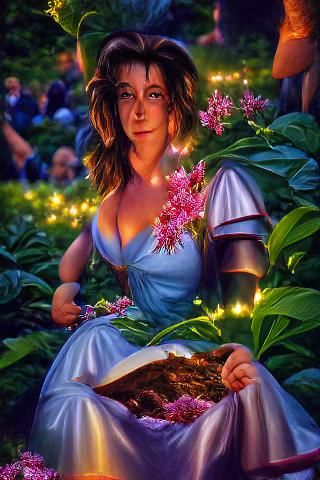 Twilight Portrait in Flowerbed, Fantasy Art Style