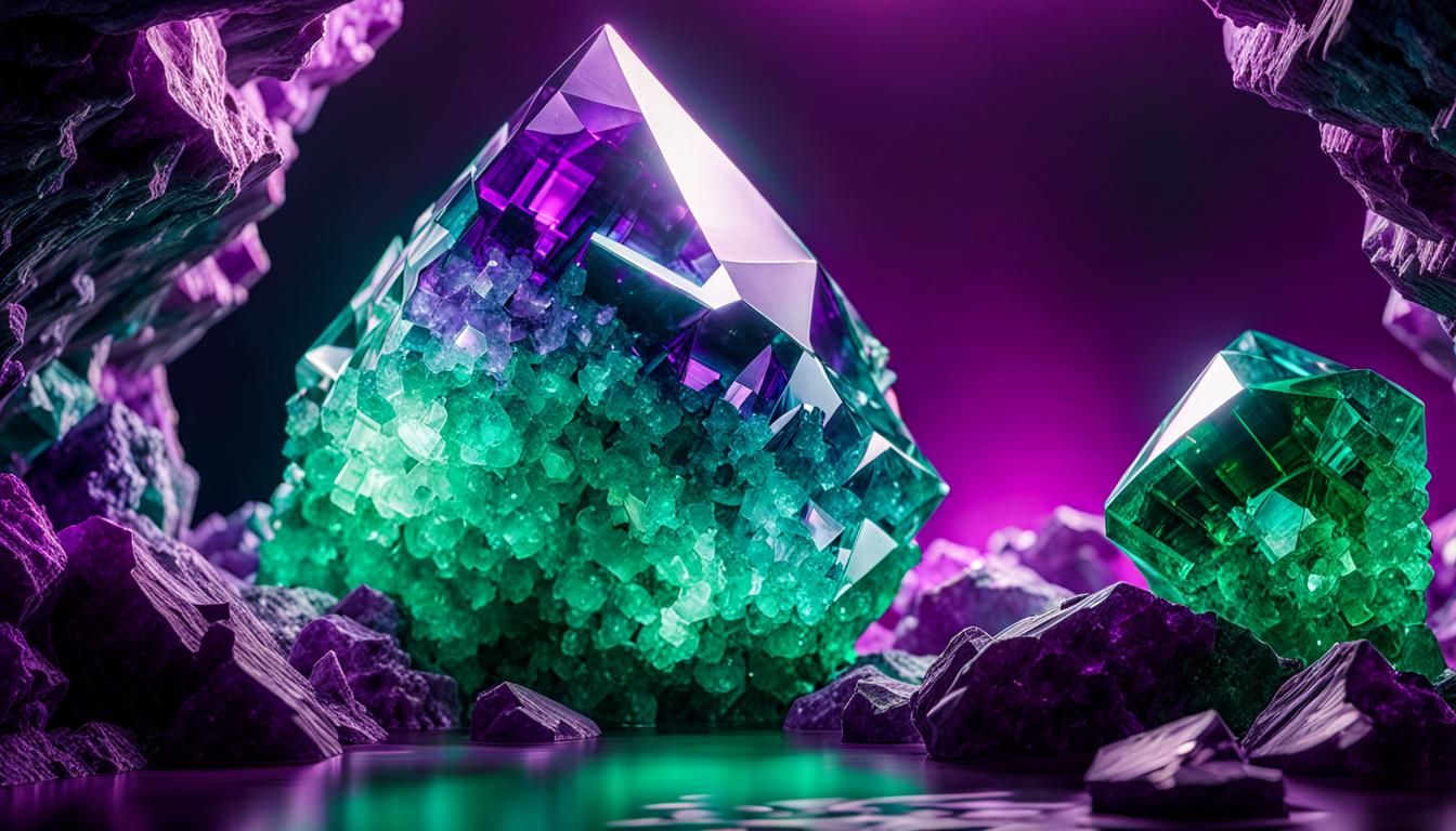 Amethyst and Emerald Crystals in a Crystal Cave