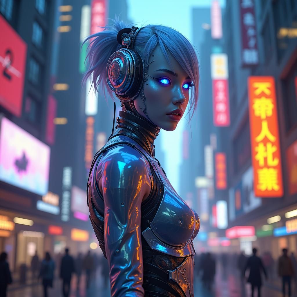 Cyberpunk Avatar in Neon Cityscape