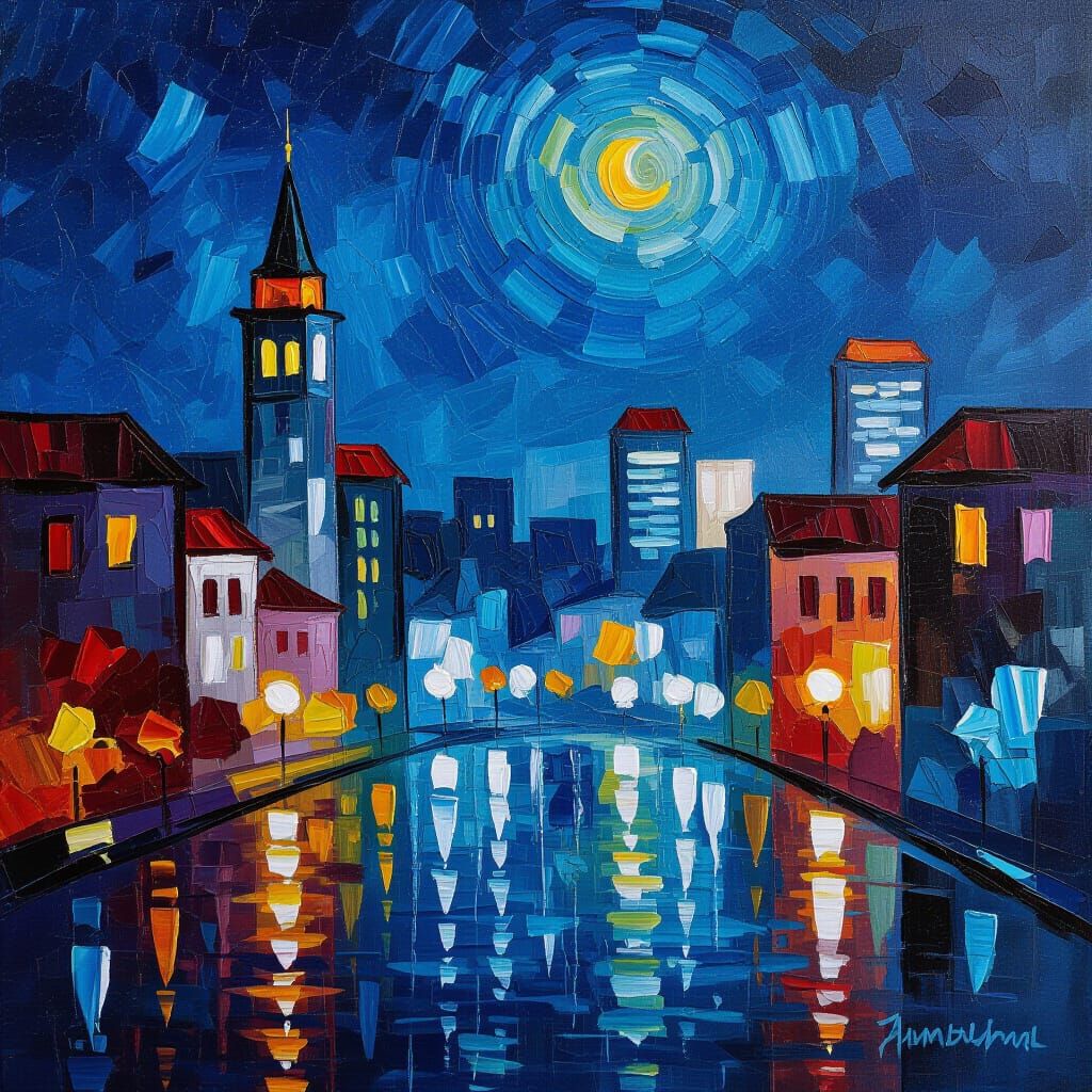 City at Night in Glowing Colors