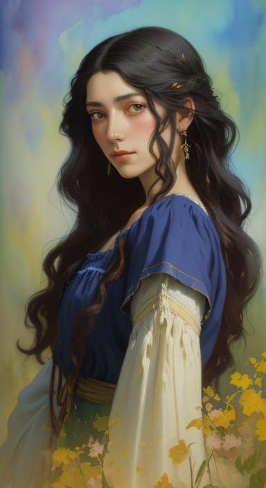 Stylized Medieval Gypsy Girl Portrait