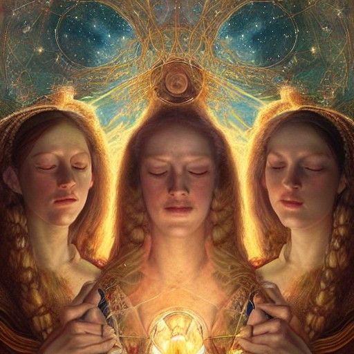 Renaissance Portrait of The Three Fates Weaving