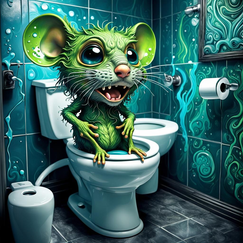 Angry Chibi Mouse on Toilet, Psychedelic Art