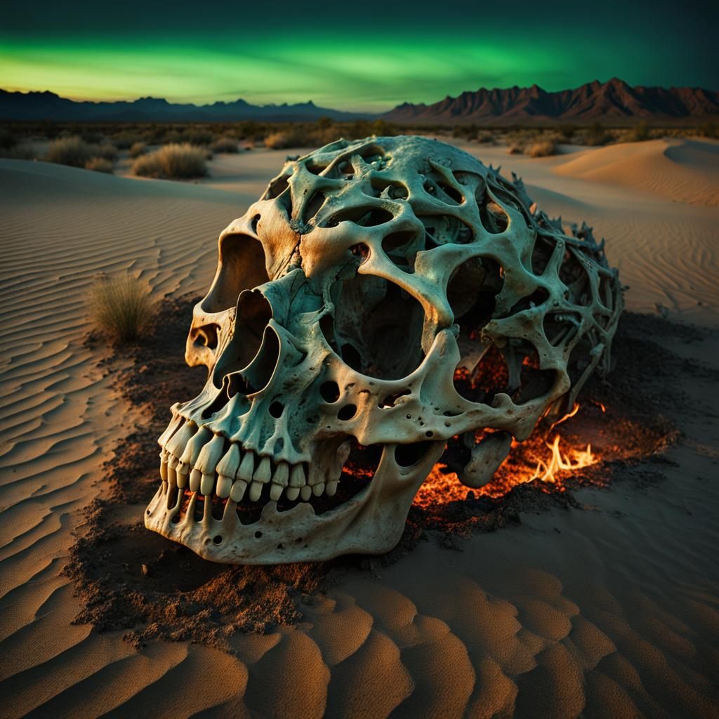 Desert Animal Skeleton Under Night Sky