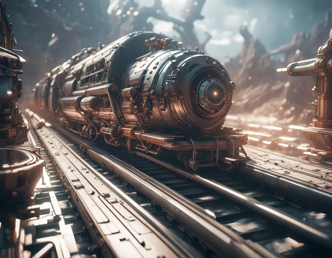Time-Traveling Train Emerges: Sci-Fi Cinematic Scene