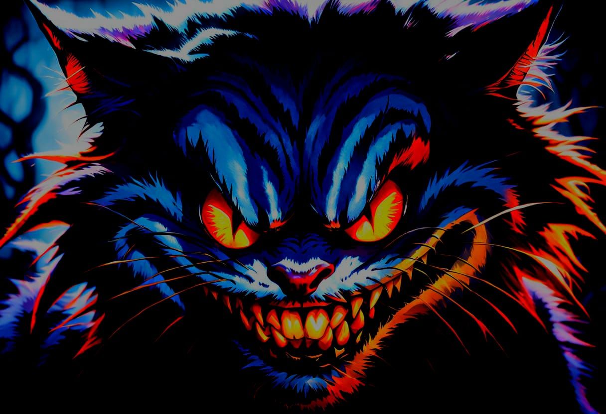 Photorealistic Cheshire Cat Close-Up with Vibrant Orange and...