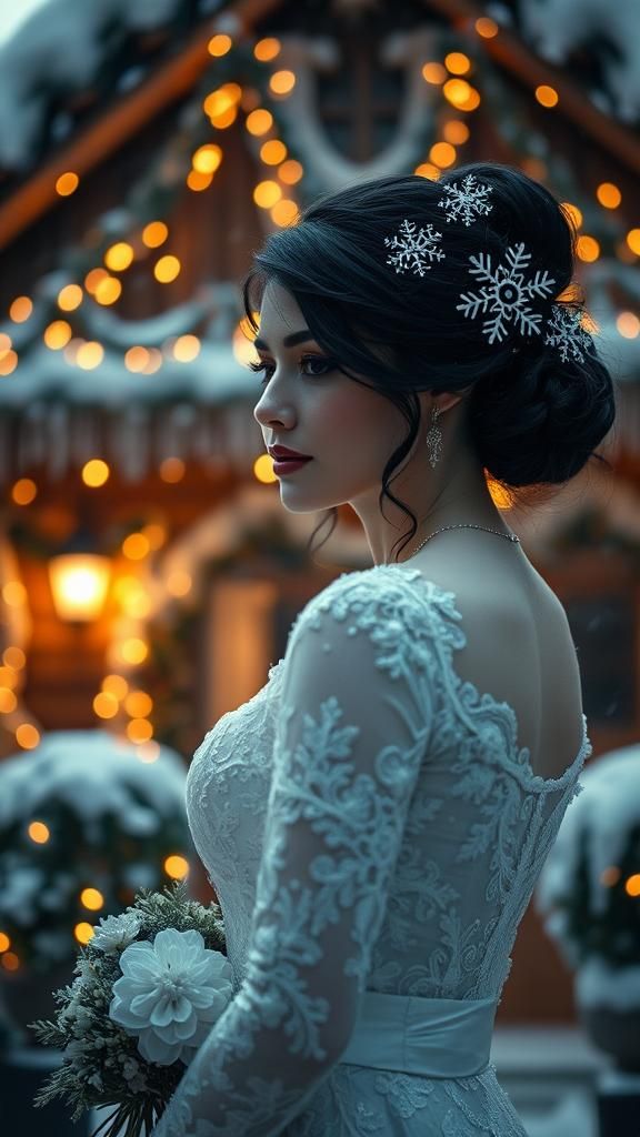 Winter Bride in Chalet, Cinematic Film Still