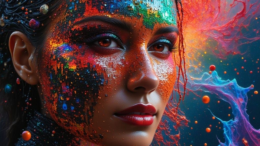 Nebula Warrior in Maximalist Digital Art Style