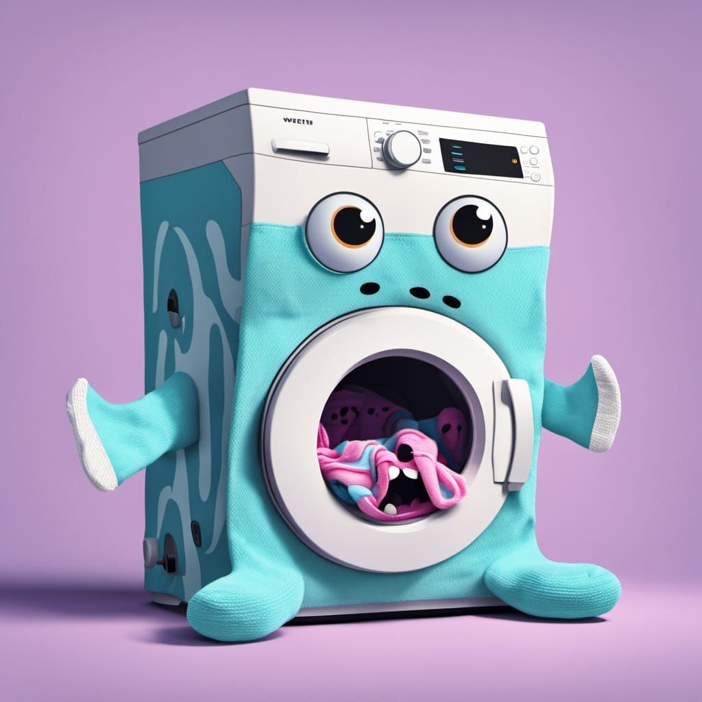 Funny Sock-Eating Monster Washing Machine Cartoon