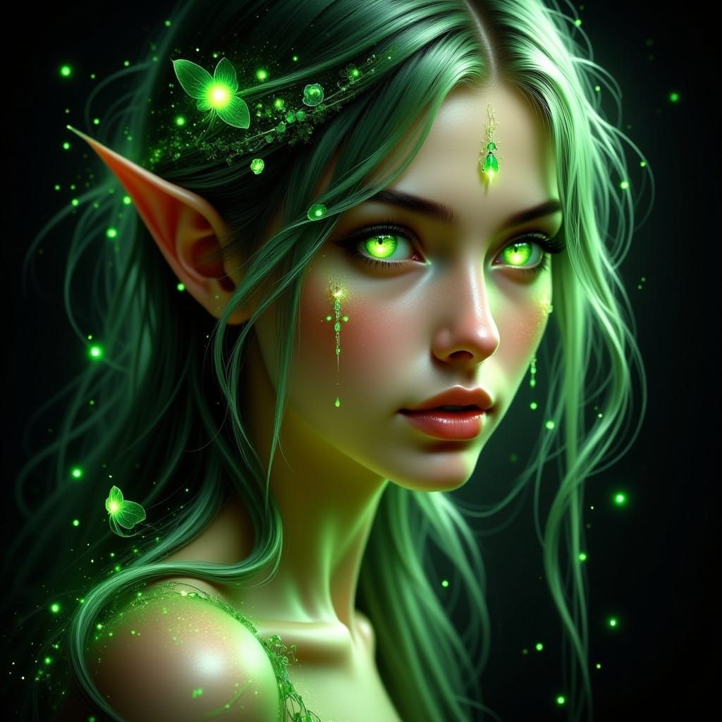 Bioluminescent Elf Woman Portrait in Fantasy Art Style