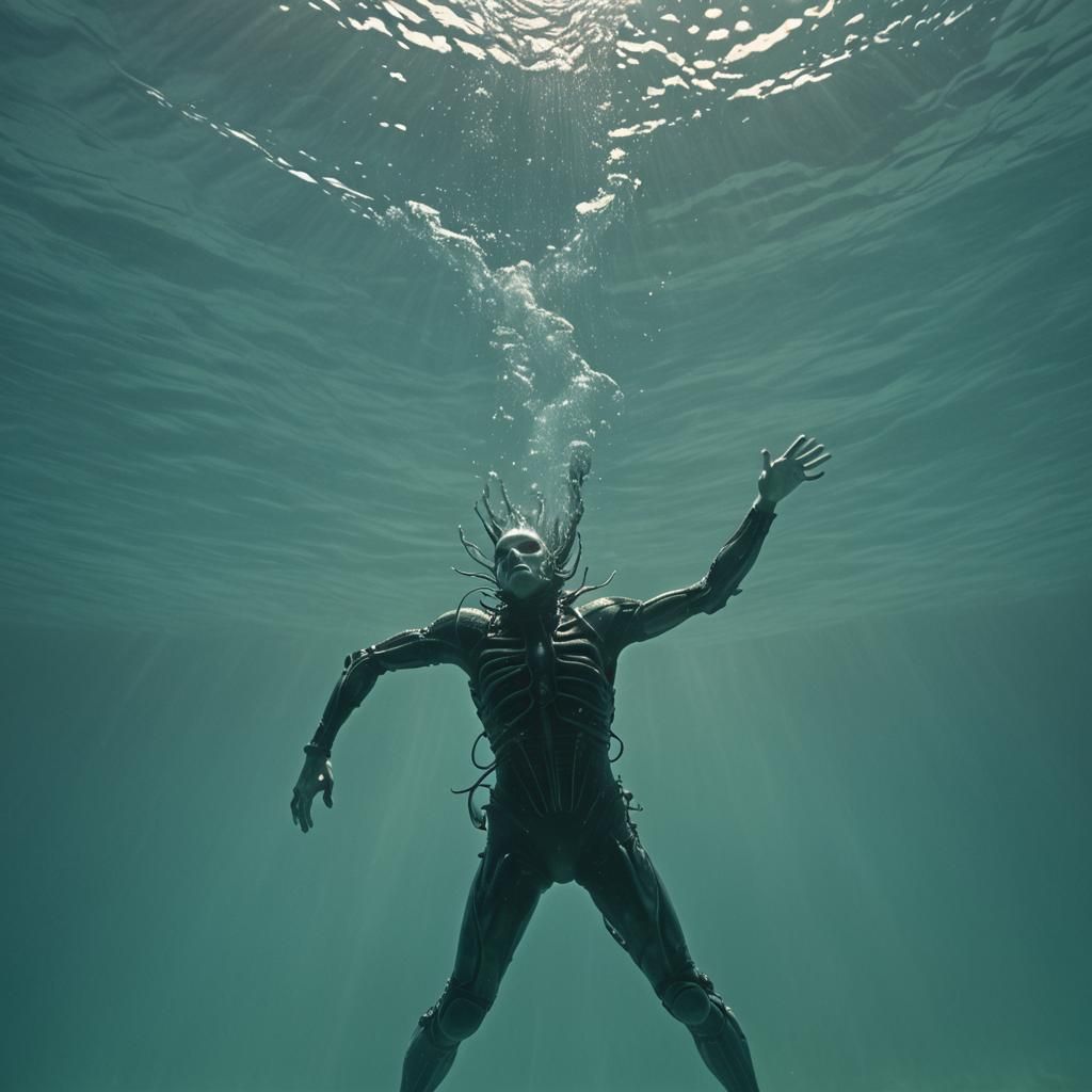 Diver in Surreal Turquoise Ocean Depths