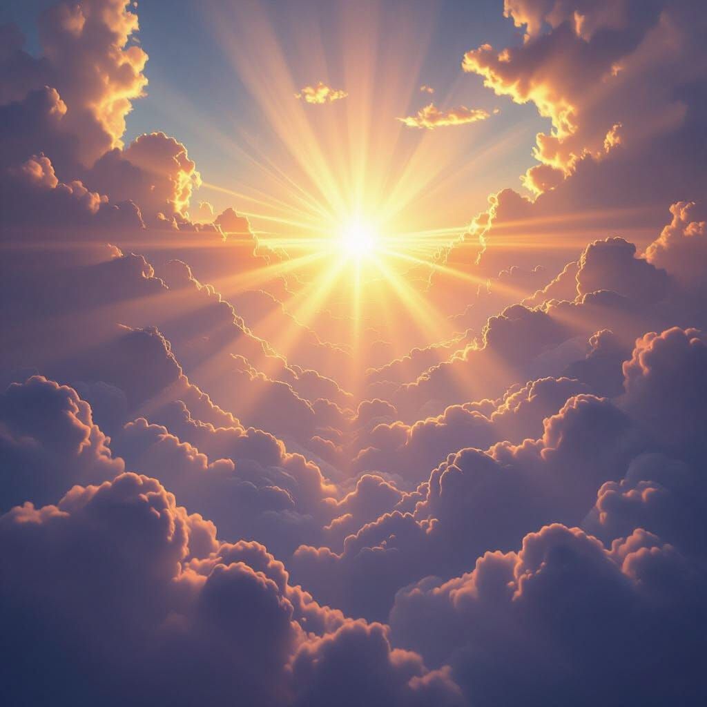 Divine Sunshine Beams Through Clouds in Digital Matte Painti...