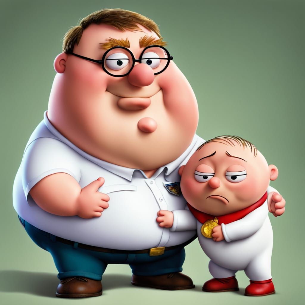 Peter Griffin Holding Stewie in Cute Cartoon Style