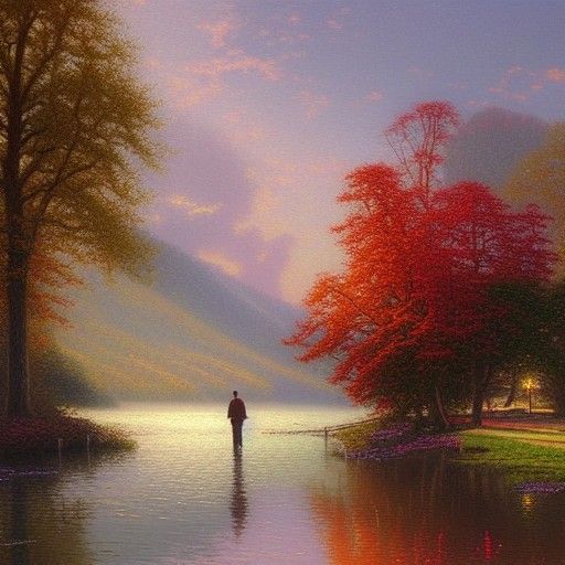 Autumn Lake: Ethereal Oil Painting in Fantasy Style