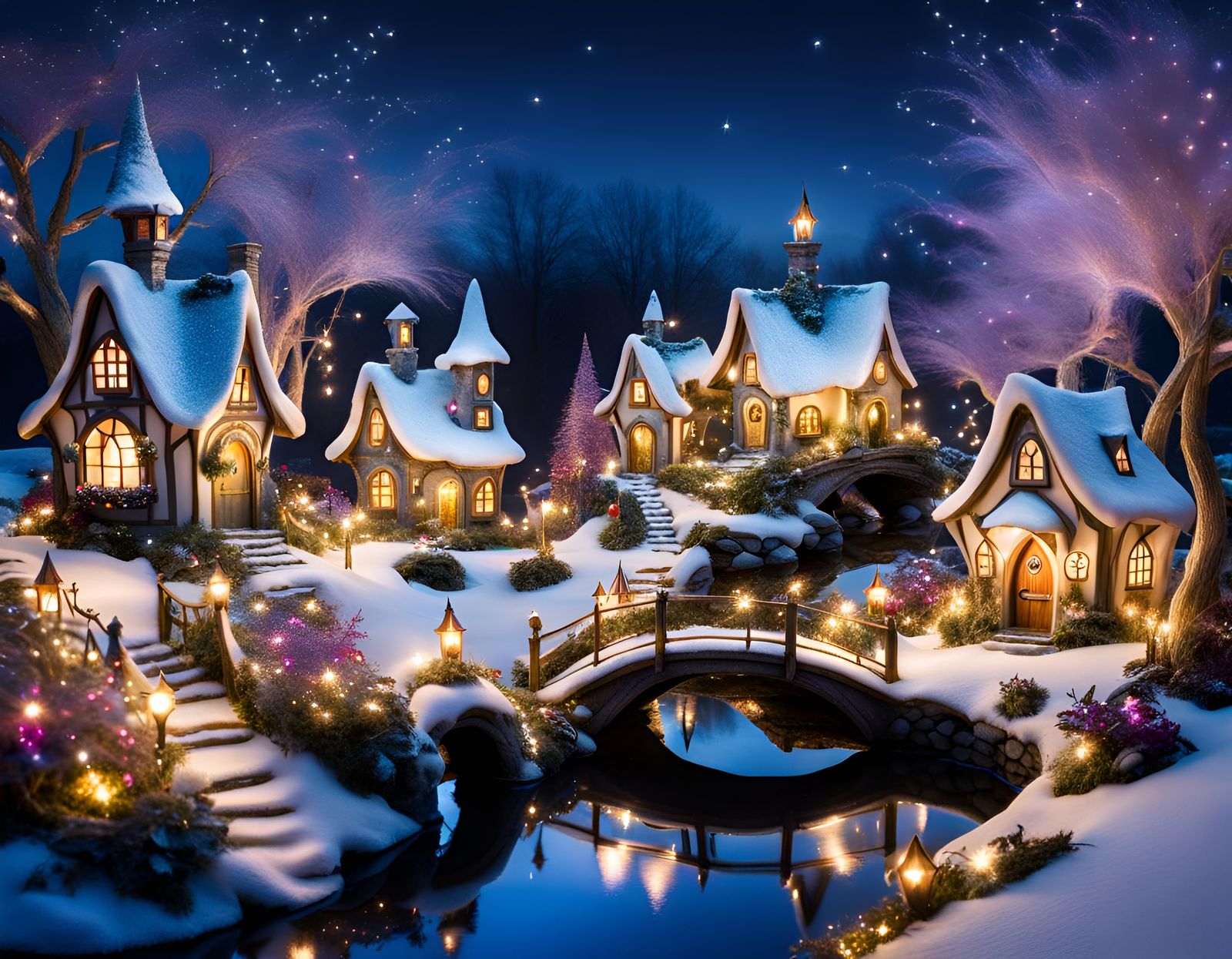 Whimsical Fairy Wonderland Village at Twilight