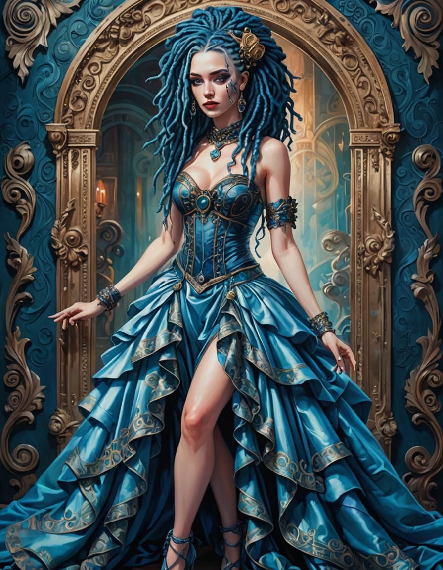 Blue-Haired Woman at Masquerade Ball, Anna Dittman Style