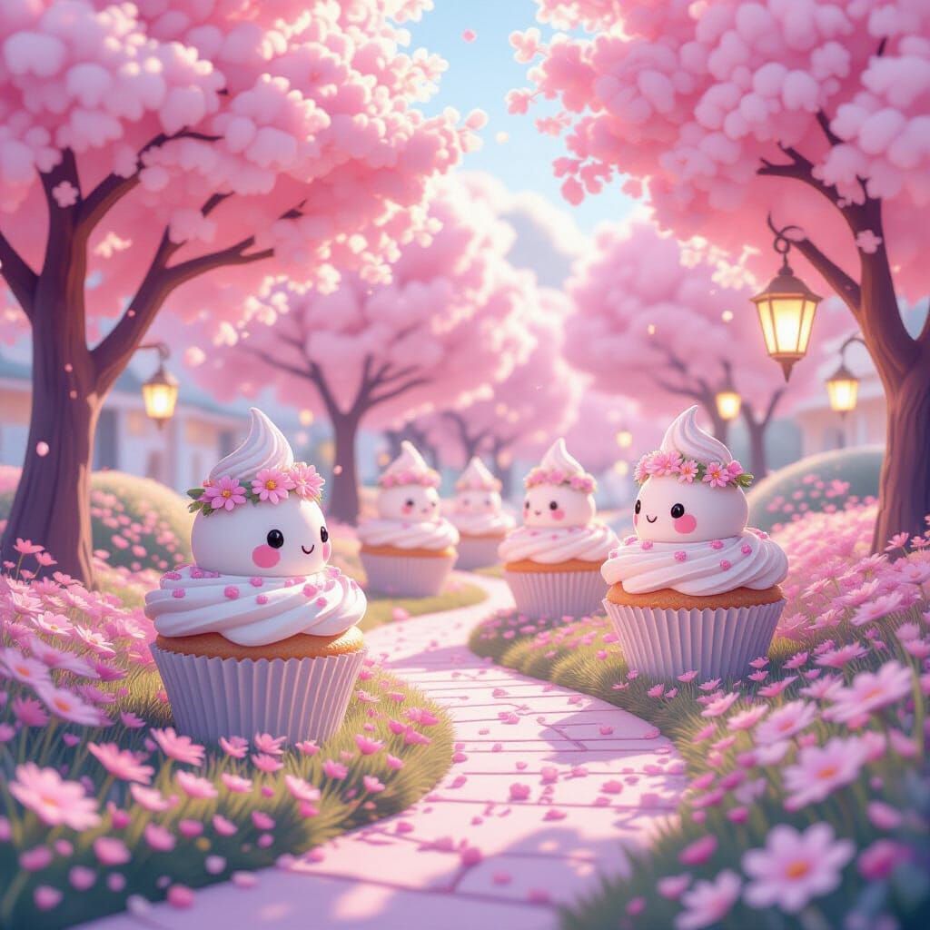 Cupcake Garden Party in Cel-Shaded Digital Art