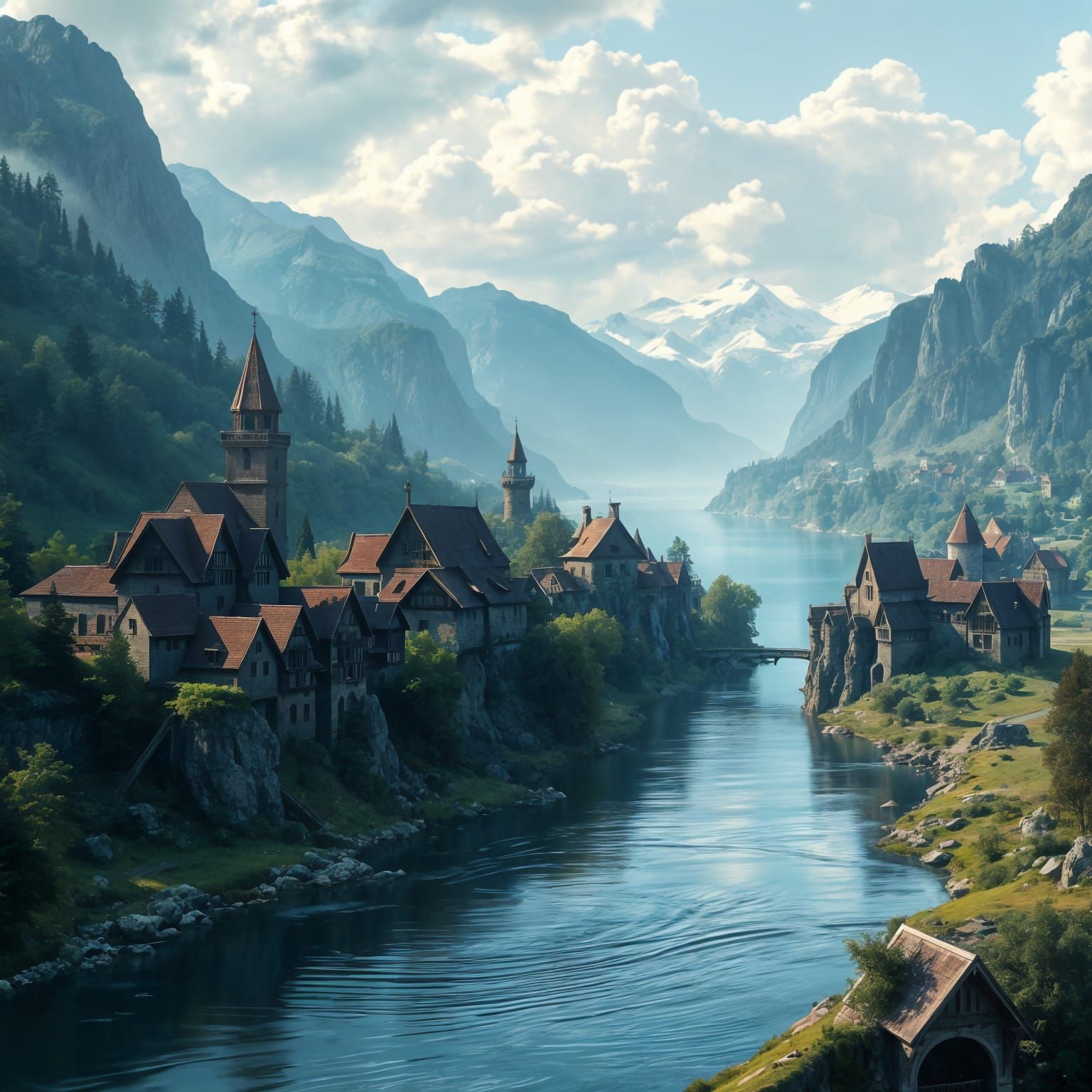 Fantasy Medieval Villages in River Valley