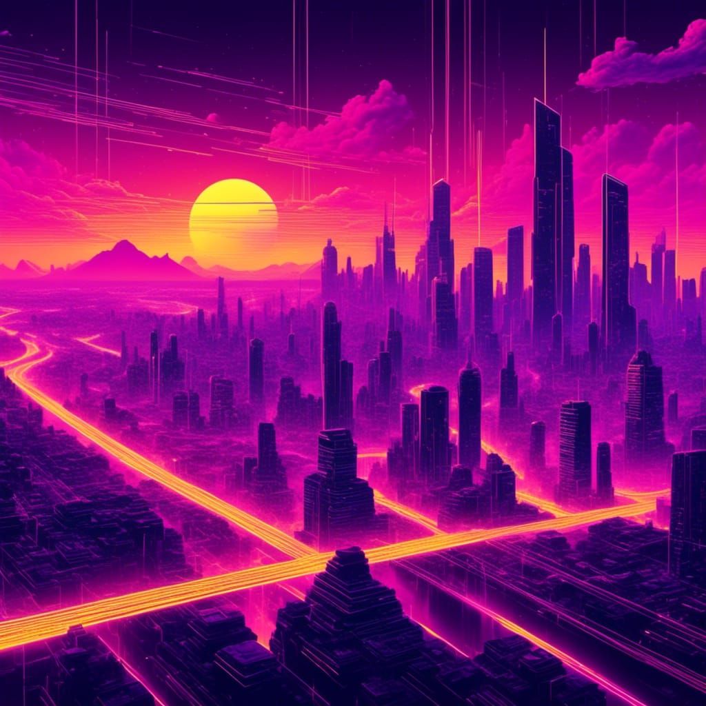 Synthwave Cityscape with Vibrant Colors