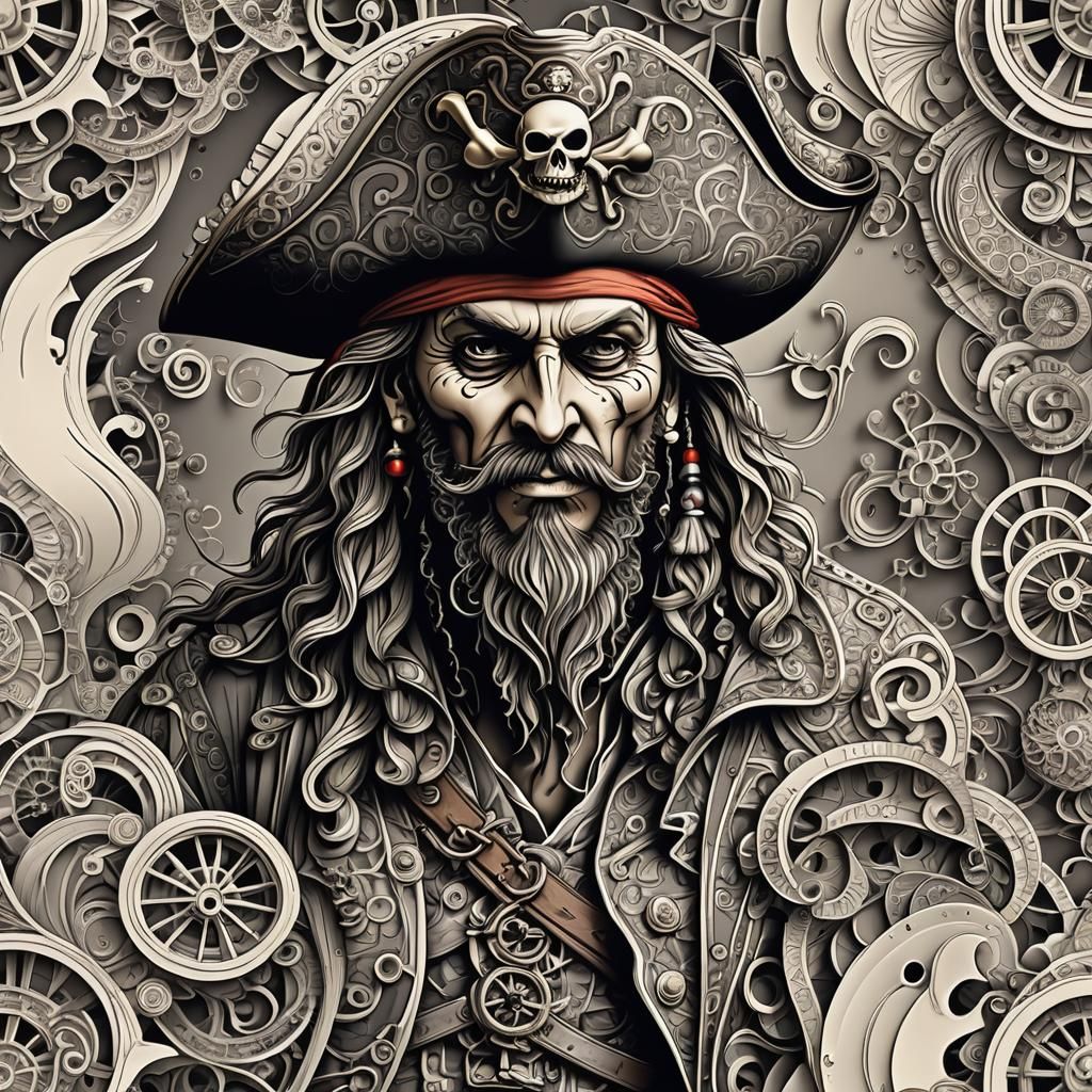 Abstract Pirate with Fractal and Zentangle Elements