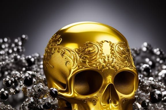Gothic Silver Skull in Luminous Liquid Metal