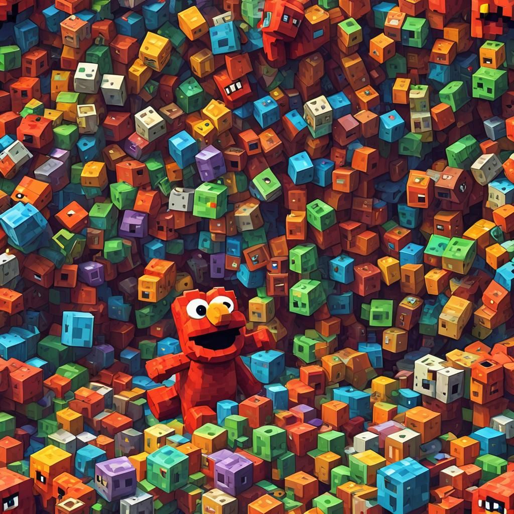 Elmo in Minecraft World as Low-Poly Art