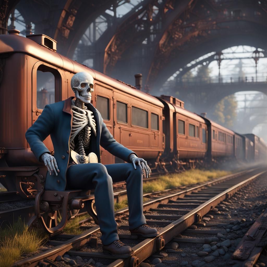 Skeleton Train in Detailed Matte Painting