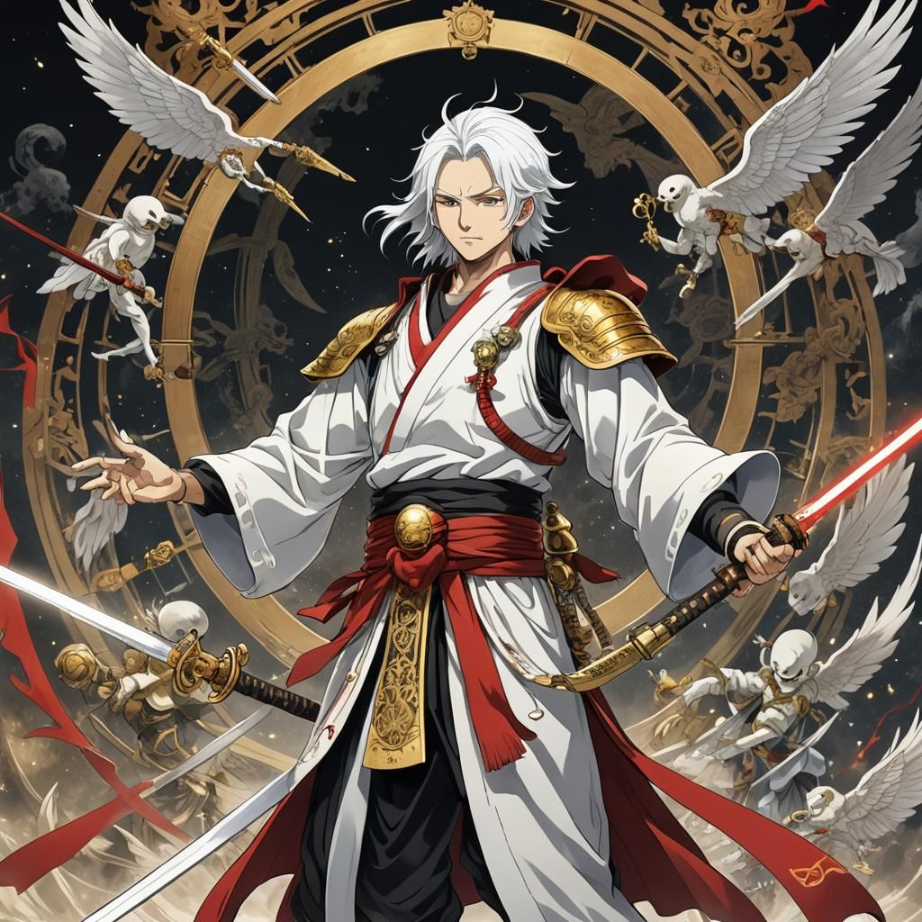 Maitreya with Red Wings in Anime Style