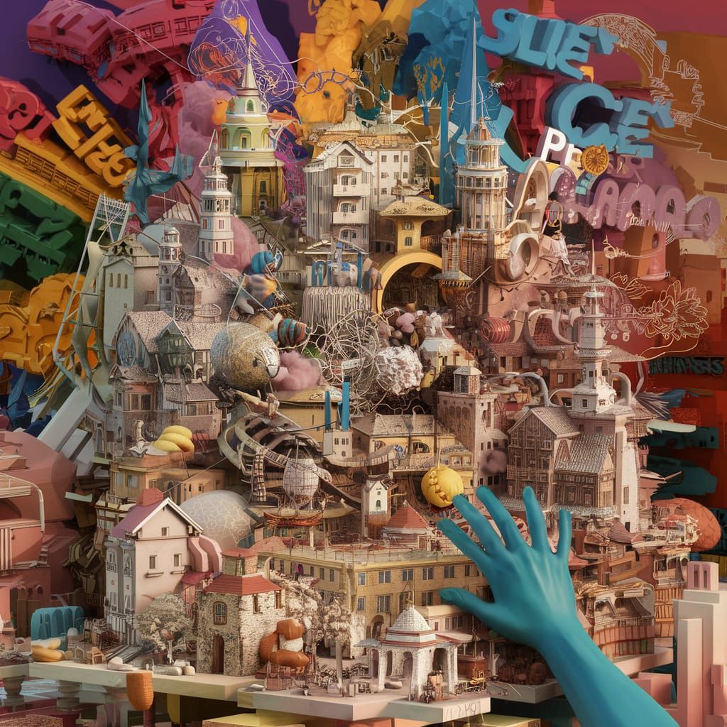 Vibrant 3D Render of Chaotic Conceptual Architecture