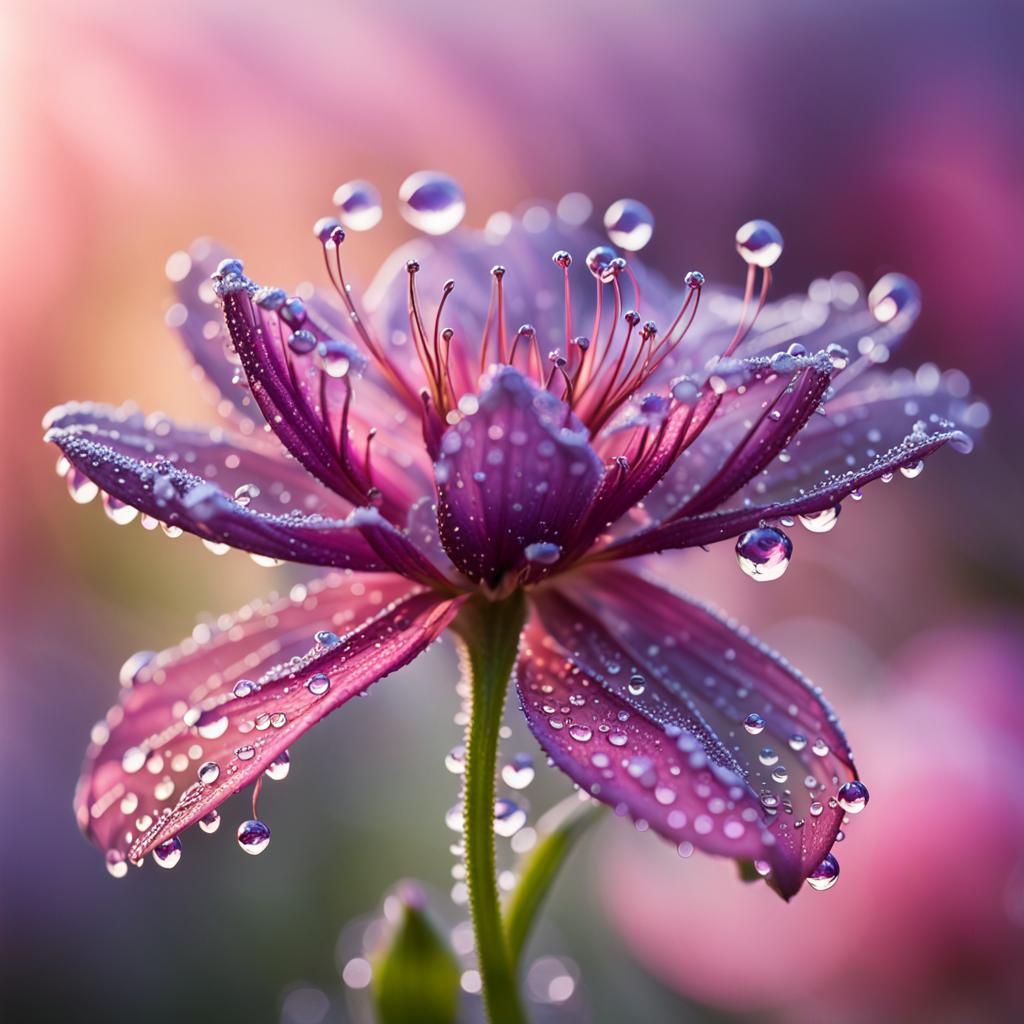Dew-Kissed Purple Flower: Hyperdetailed Macro Photography