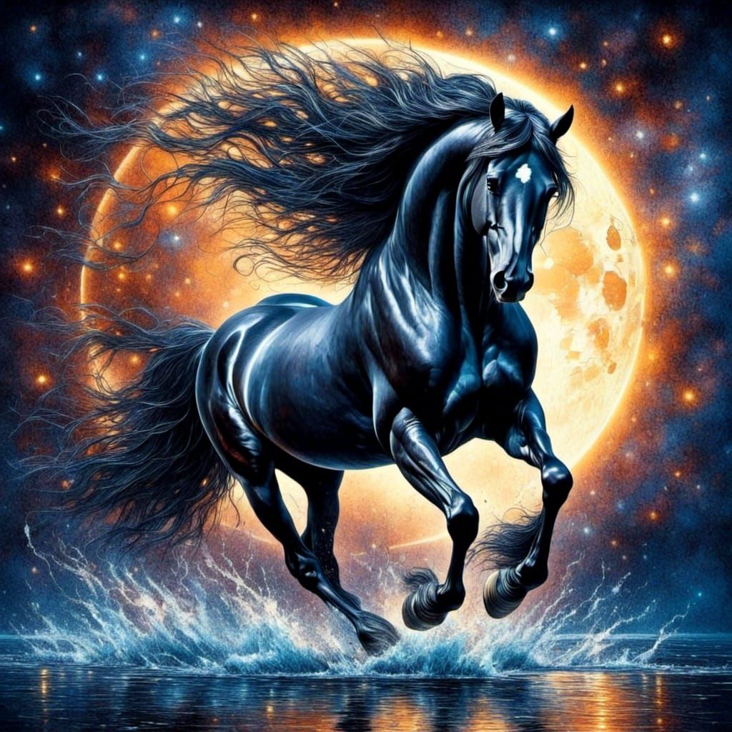 Wild Horse Silhouette at Midnight