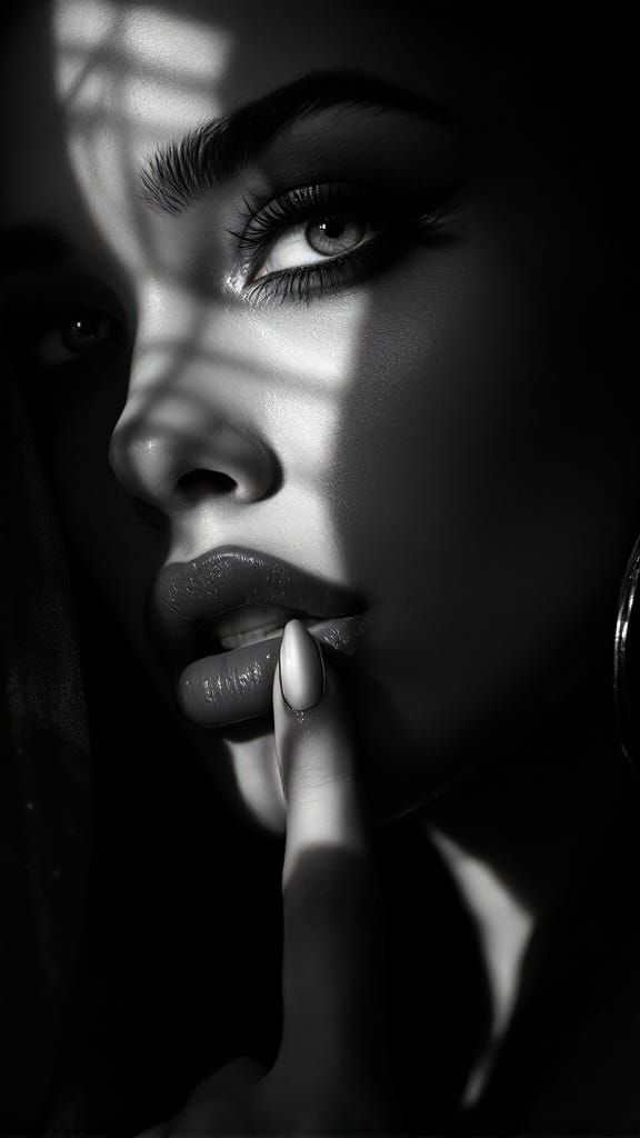 Mysterious Woman in Film Noir Style