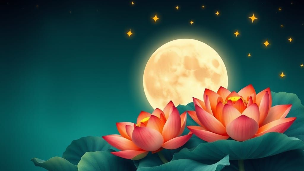 Botanical Night Sky with Crescent Moon in Storybook Style