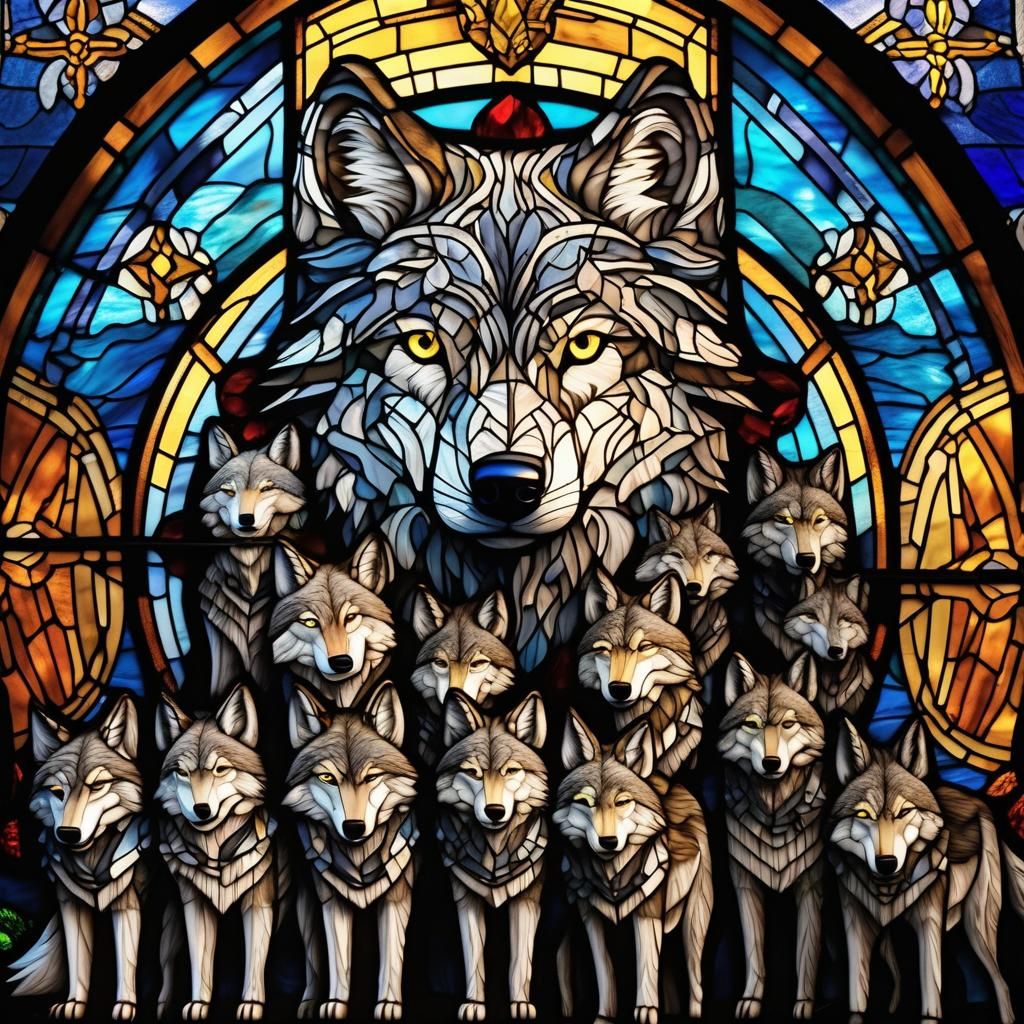 Anthro Wolf Choir in Stained Glass Style