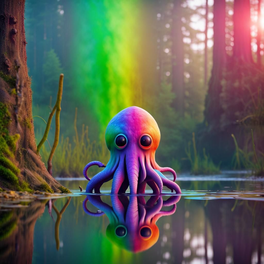 Colorful Rainbow Cthulhu in Swamp, Wildlife Photography